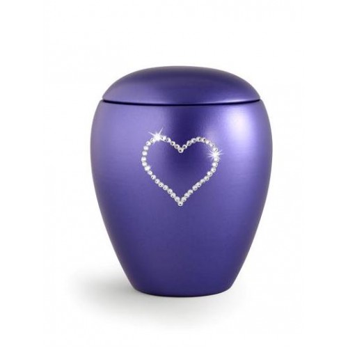 Ceramic Cremation Ashes Keepsake Urn – Swarovski Heart (Violet Blue)